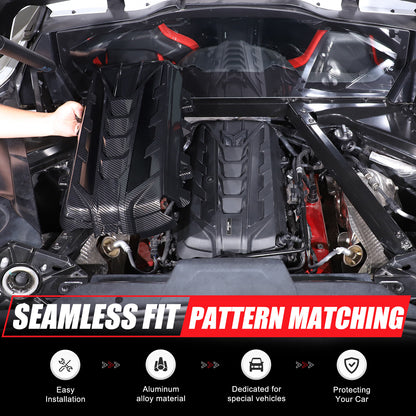 ABS Carbon Fiber Engine Bay Panel Cover in Edge Black For Corvette Coupe C8 20+ 17