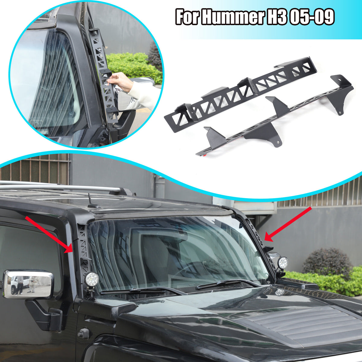 Carbon Steel A-Pillar LED Light Bar Mount Bracket For Hummer H3 2005-2009 1