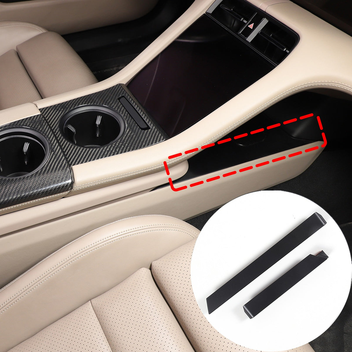 Black Aluminum Center Console Lower Storage Strip Trim For Porsche Taycan 19+ 3