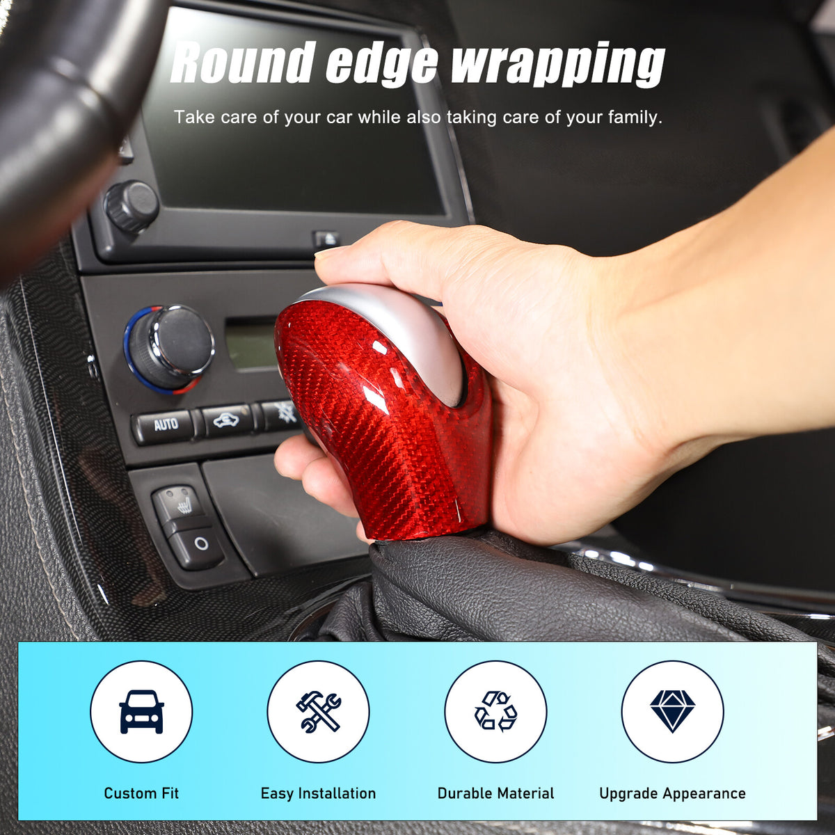 Red Real Carbon Fiber Center Gear Shift Knob Trim Cover For Corvette C6 2005-13 14