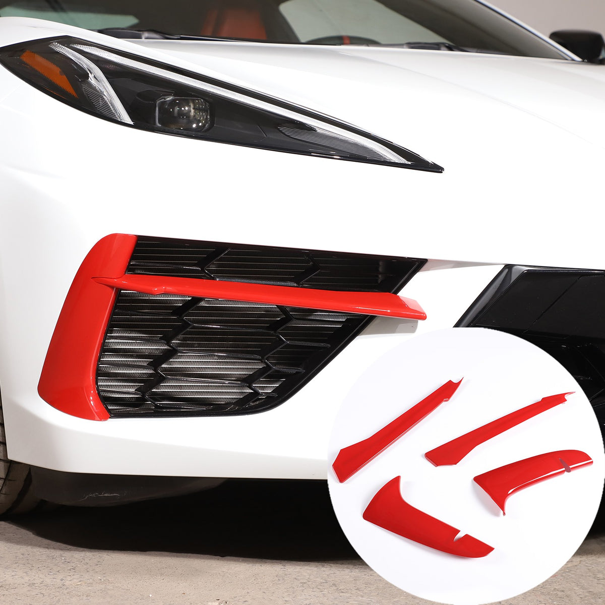Sports Red Front Bumper Fog Light Lamp Trims for Corvette C8 2020-2025 US 8