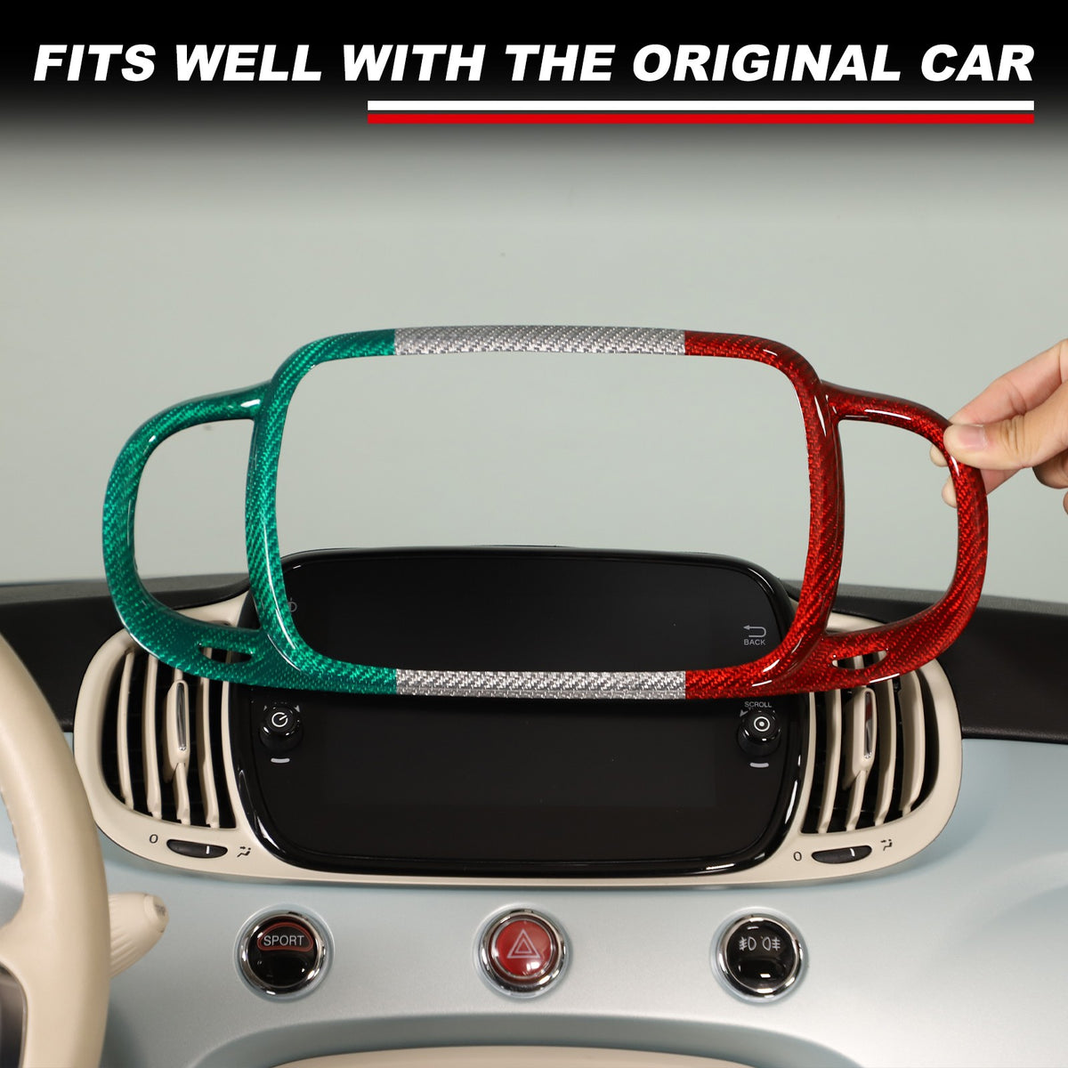 Tri-Color Real Carbon Fiber Dashboard Air Vent Trim For Fiat 500 312 2016+ 6