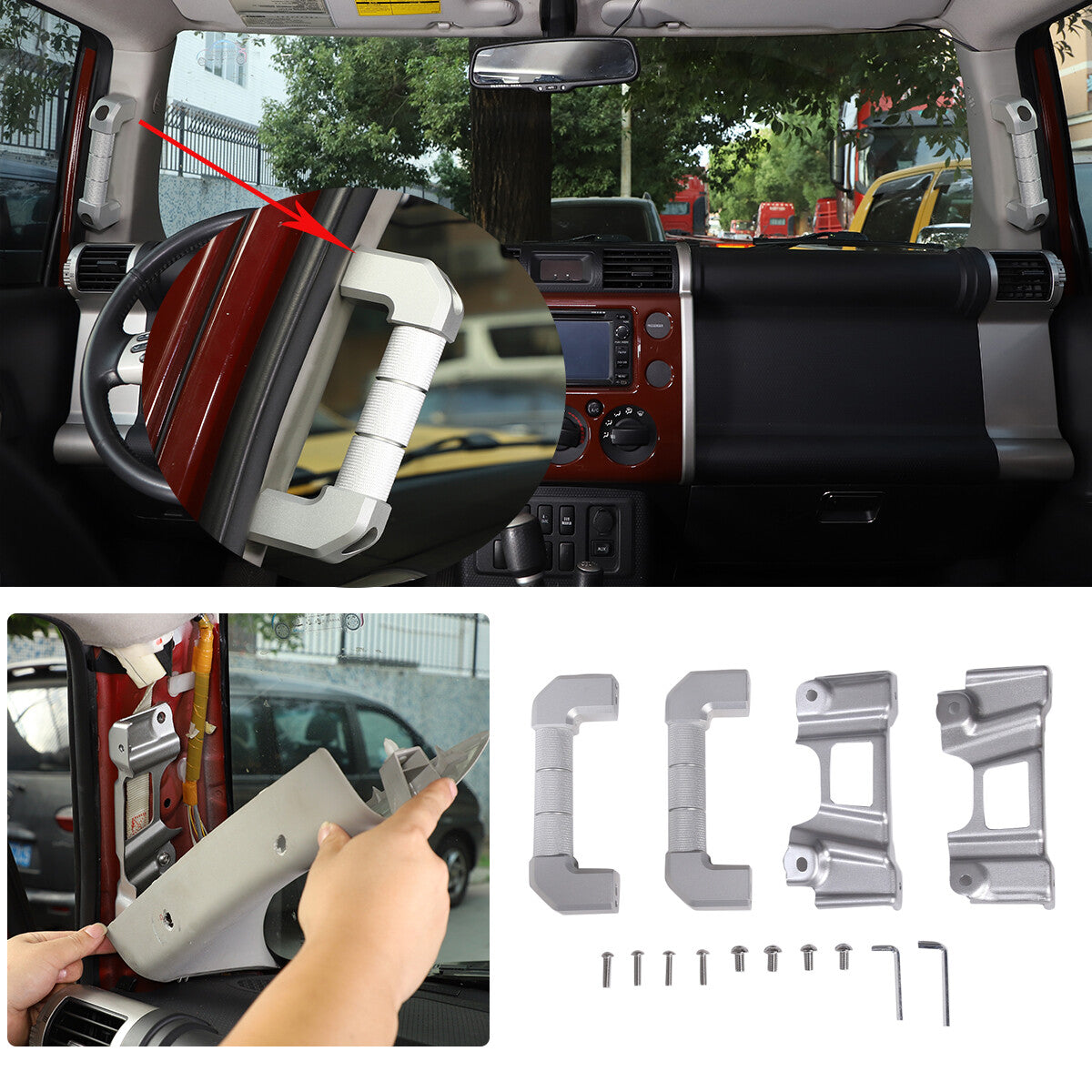 For Toyota FJ Cruiser 2007-21 A-Pillar Grab Handle Replacement Aluminium Silver 1