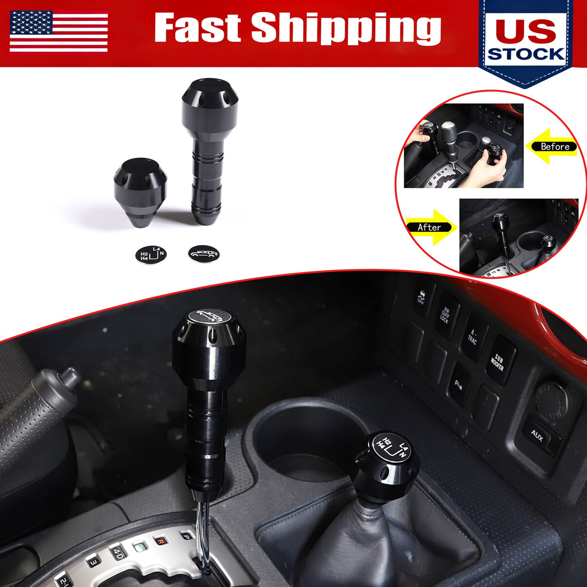 Replacement Black Aluminum Alloy Gear Shift Knob For Toyota FJ Cruiser 07-21 US 1