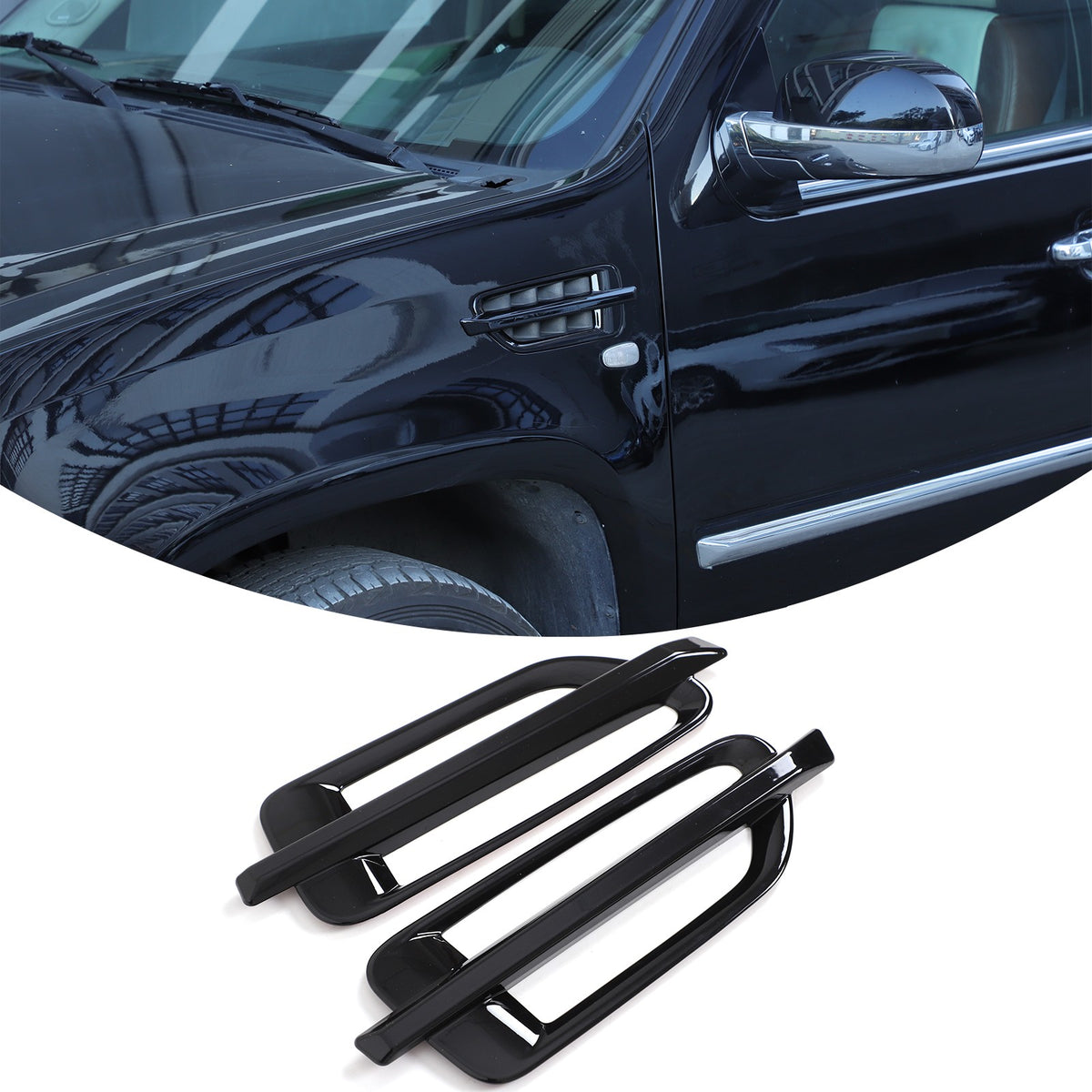 Glossy Piano Black Side Air Fender Vent Trim For Cadillac Escalade 2007-2014 2