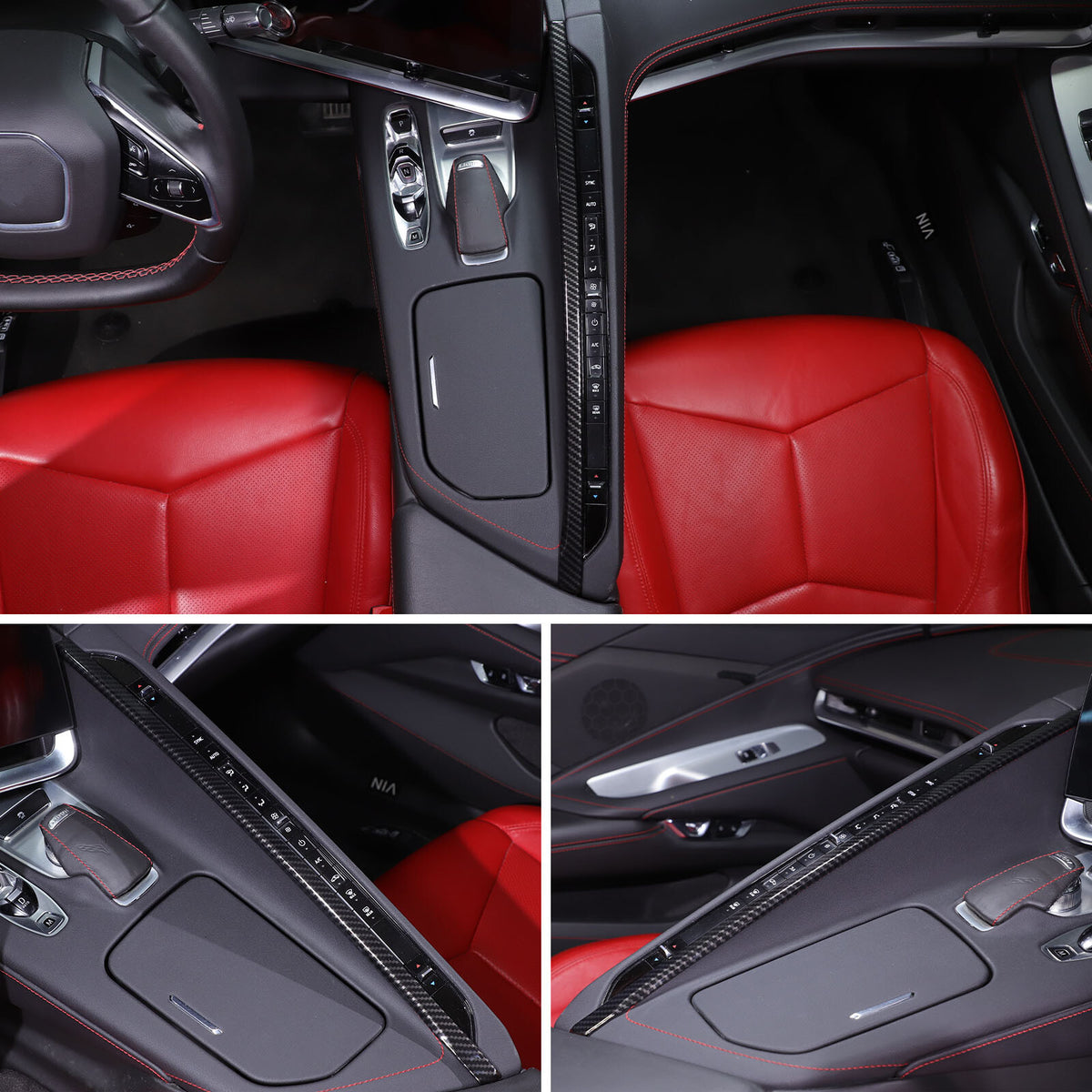 ABS Carbon Fiber Center A/C Button Left Side Strip Trim Cover For Corvette C8 8