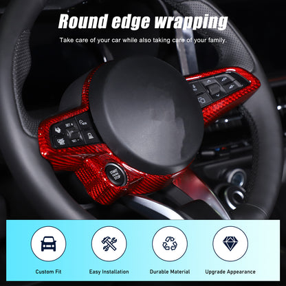 Red Real Carbon Fiber Steering Wheel Cover Trim For Alfa Romeo Tonale 2022-2024 2