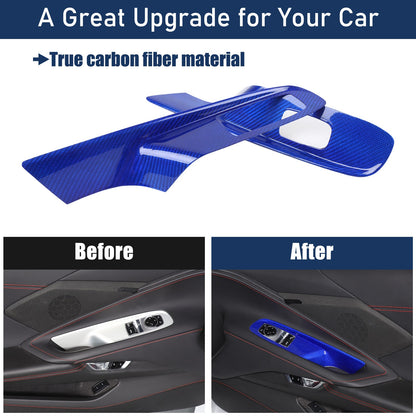 Blue Real Carbon Fiber Window Lift Switch Trim For Corvette C8 Coupe 20+ US 22