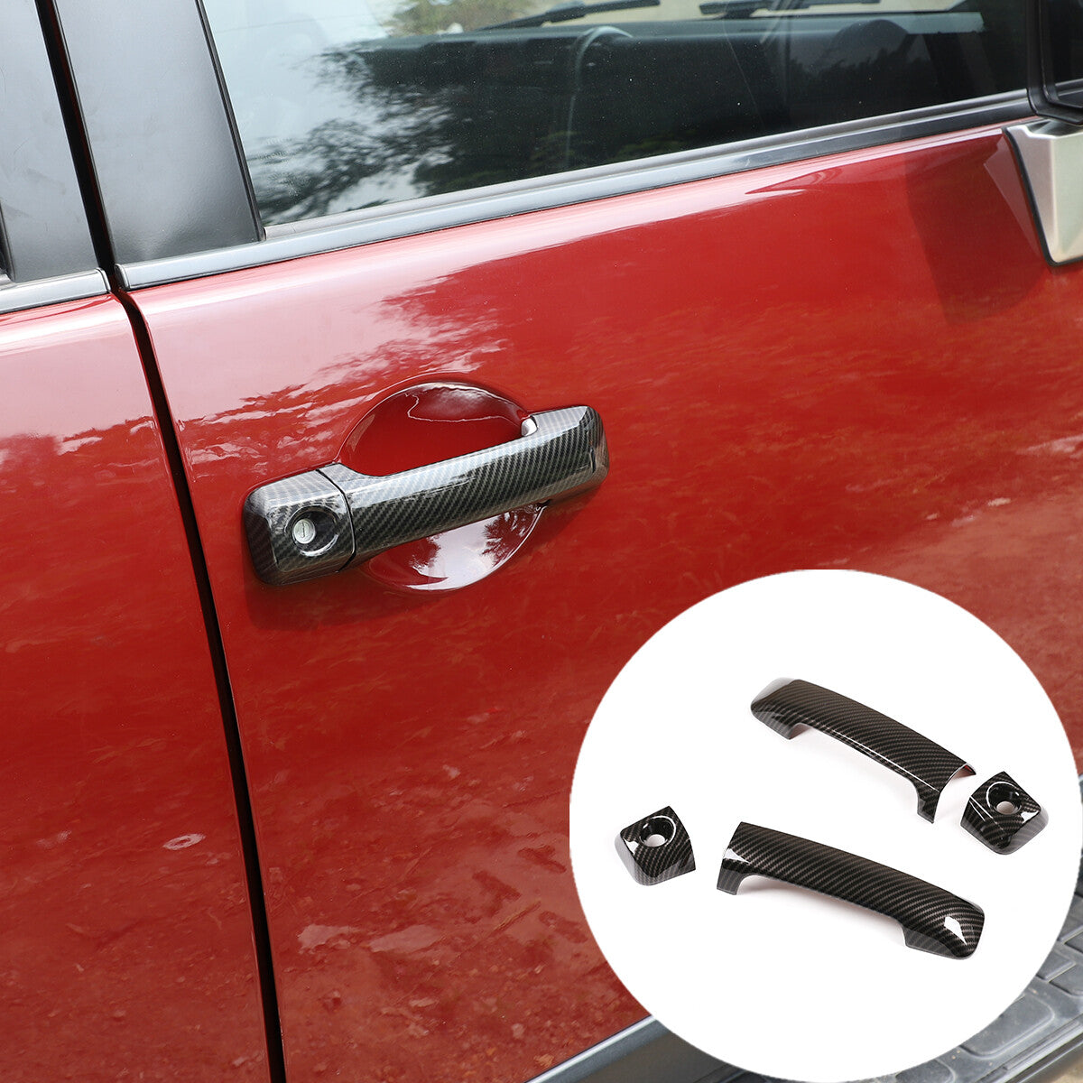 Carbon Fiber Style Rearview Mirror Cover & Door Handle Trim For FJ Cruiser 07-21 3