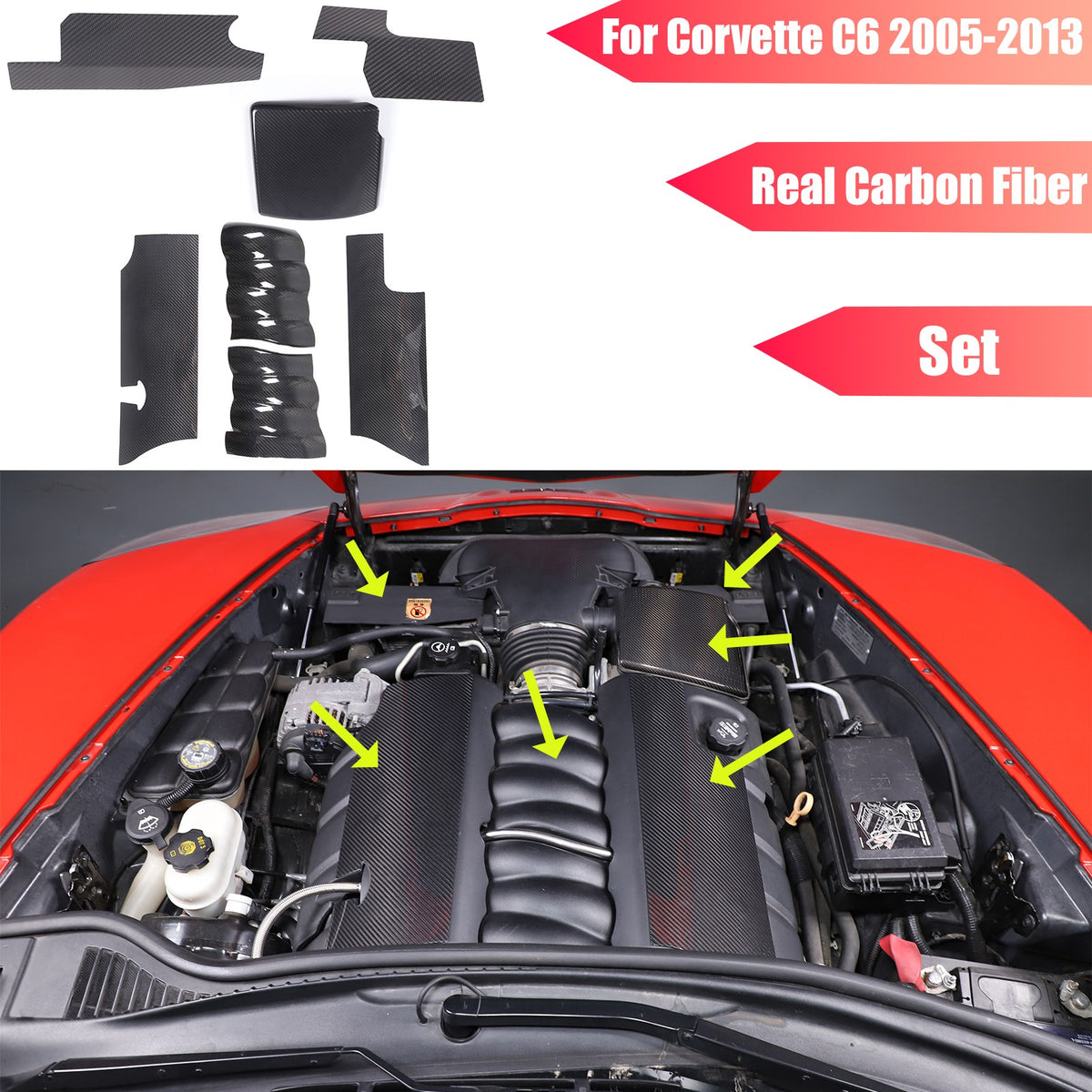 Real Dry Carbon Fiber Intake Manifold Cover Engine Set For Corvette C6 2005-13 1