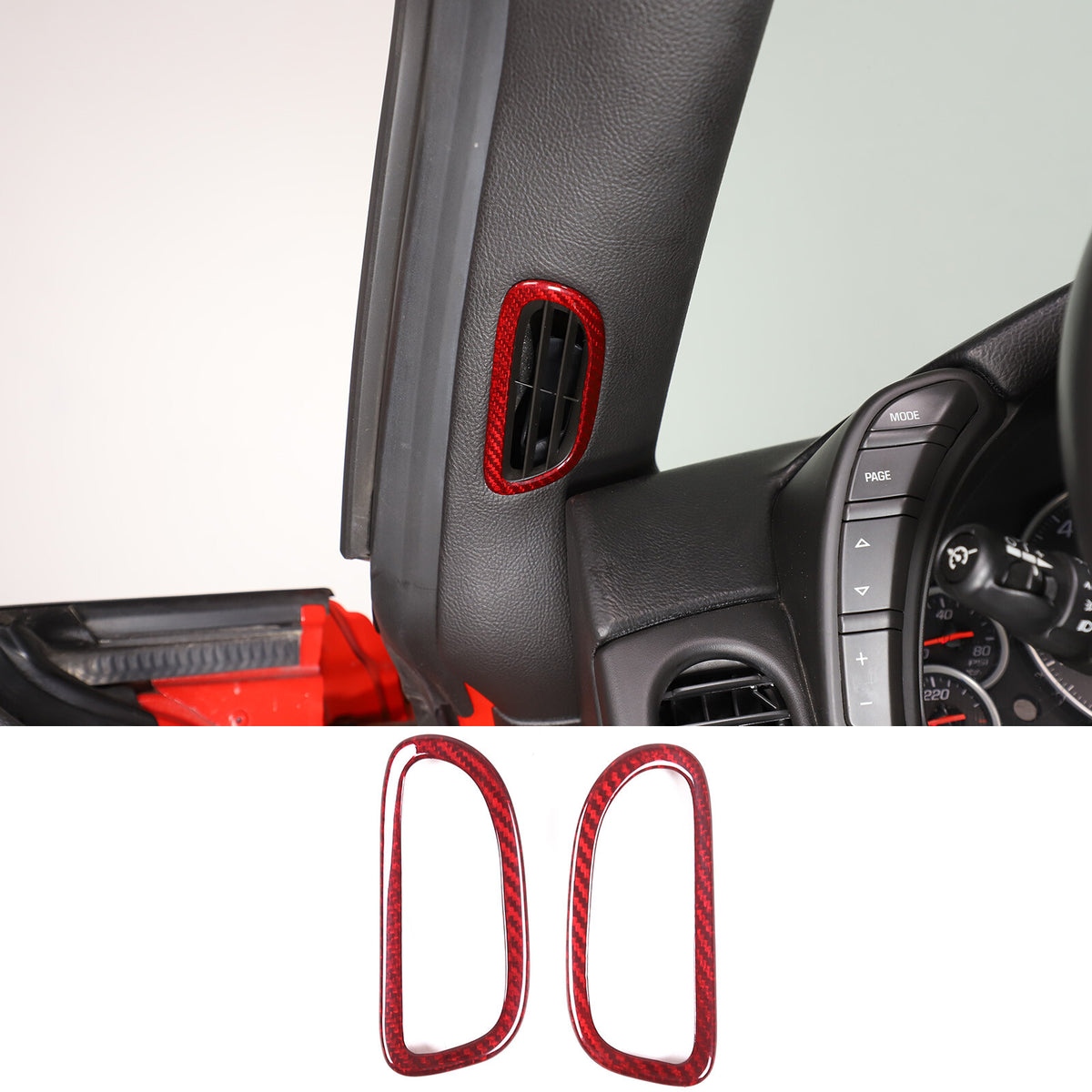 Red Carbon Fiber Interior A-pillar Speaker Frame Trim For Corvette C6 2005-2013 2