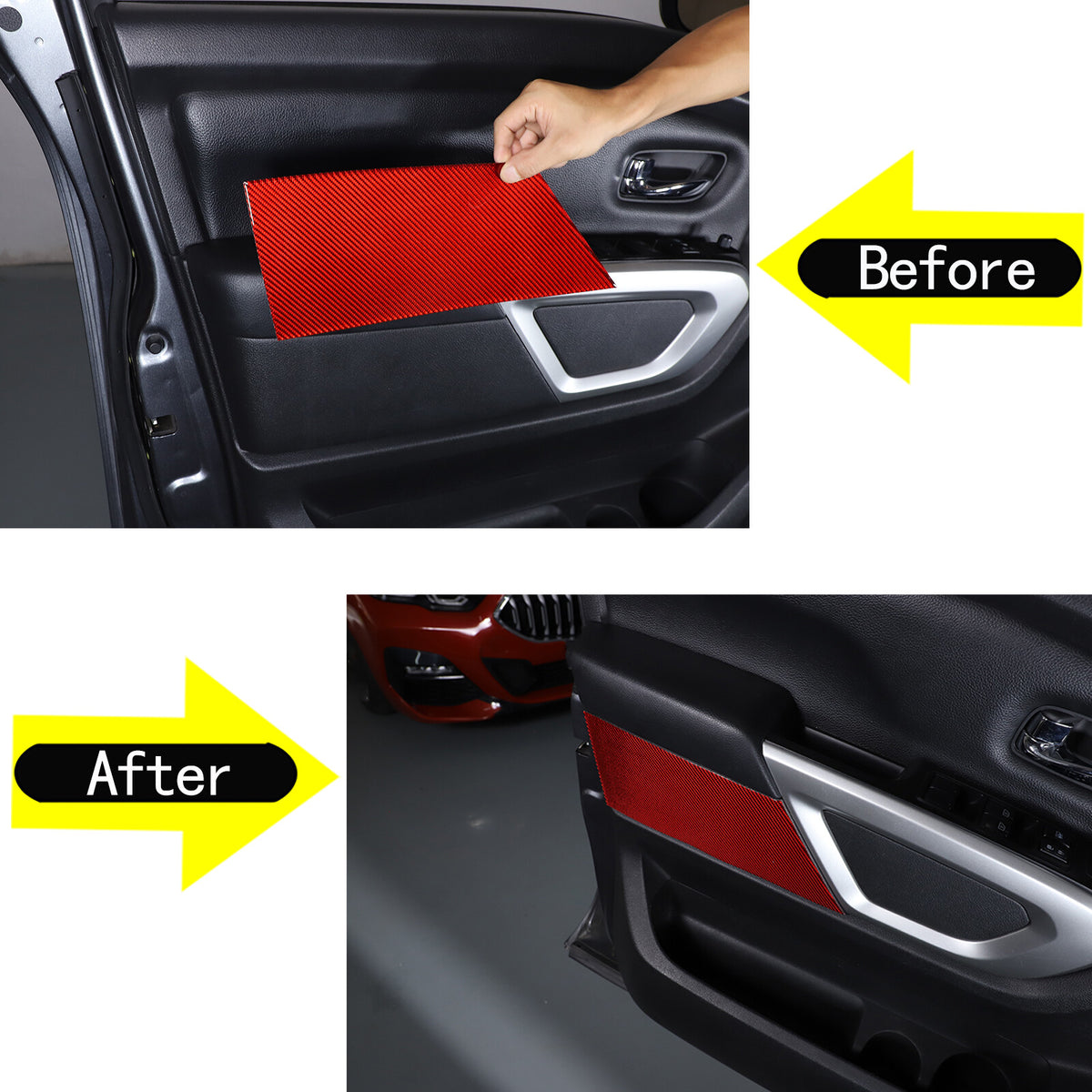Red Carbon Fiber Inner Door Trim Panel Sticker For Nissan Titan 2016-23 7