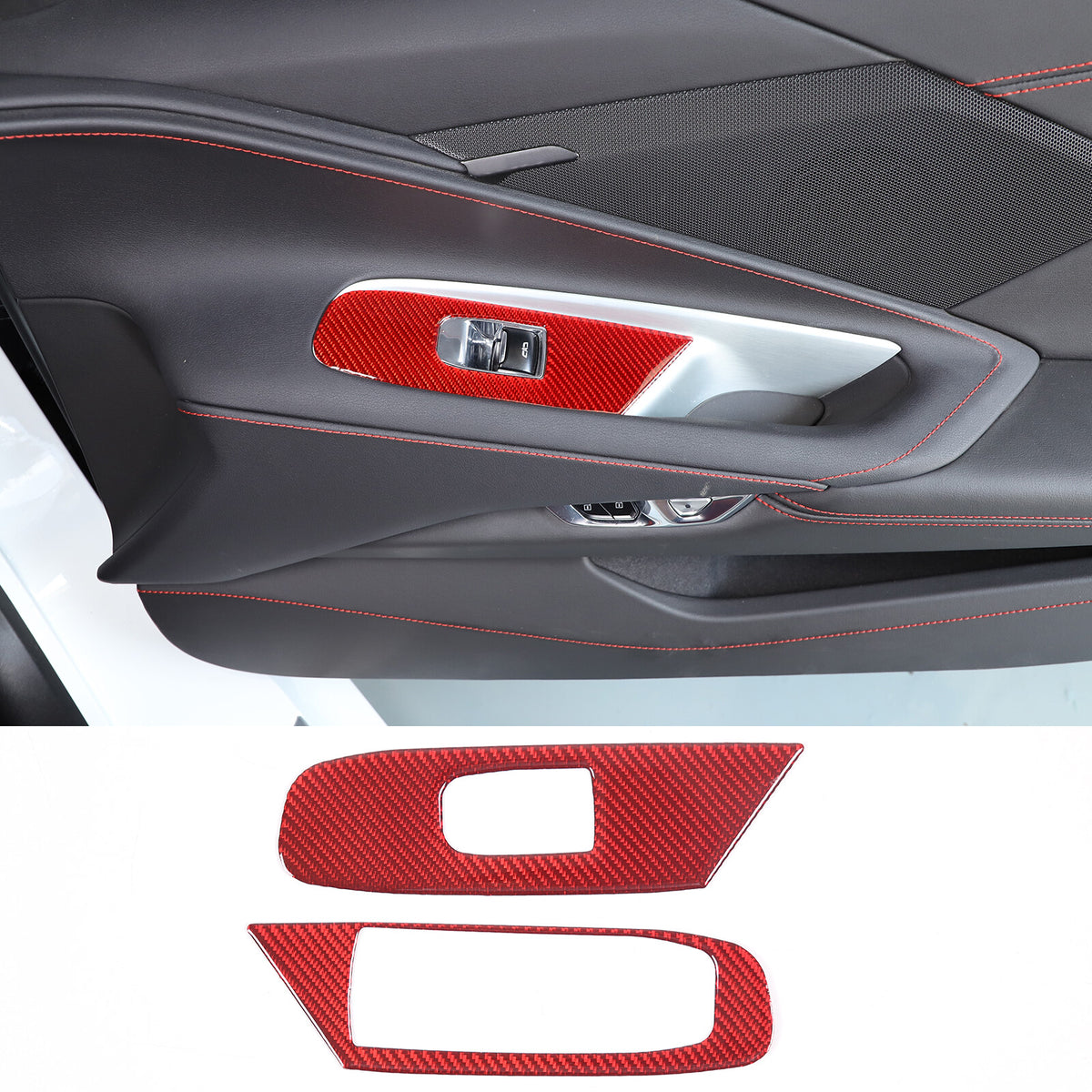 Red Soft Carbon Fiber Interior Decor Trim Kit Cover Set For Corvette C8 20-25 18