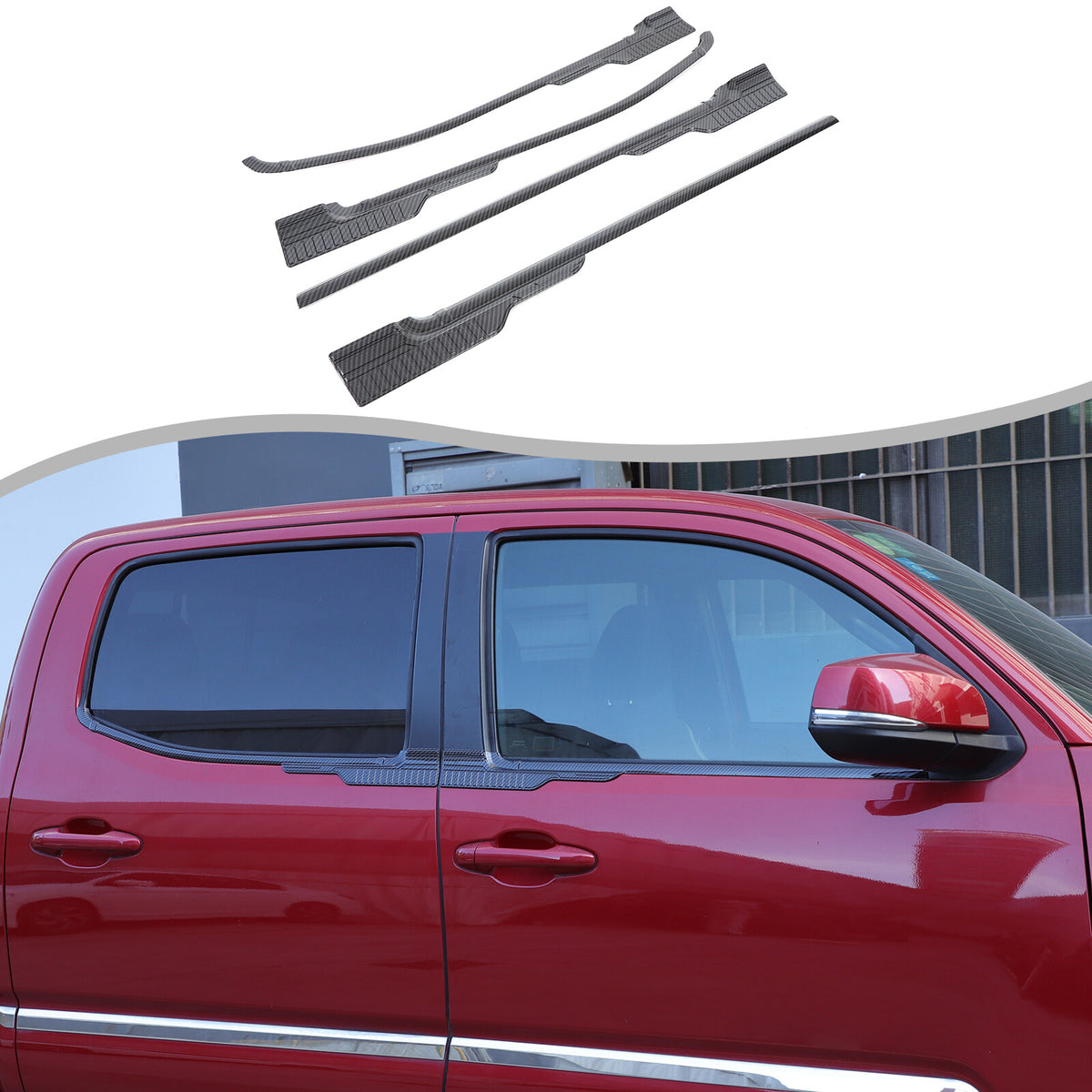 ABS Carbon Exterior Window Bottom Sill Trim Strip For Toyota Tacoma 2015-2022 3
