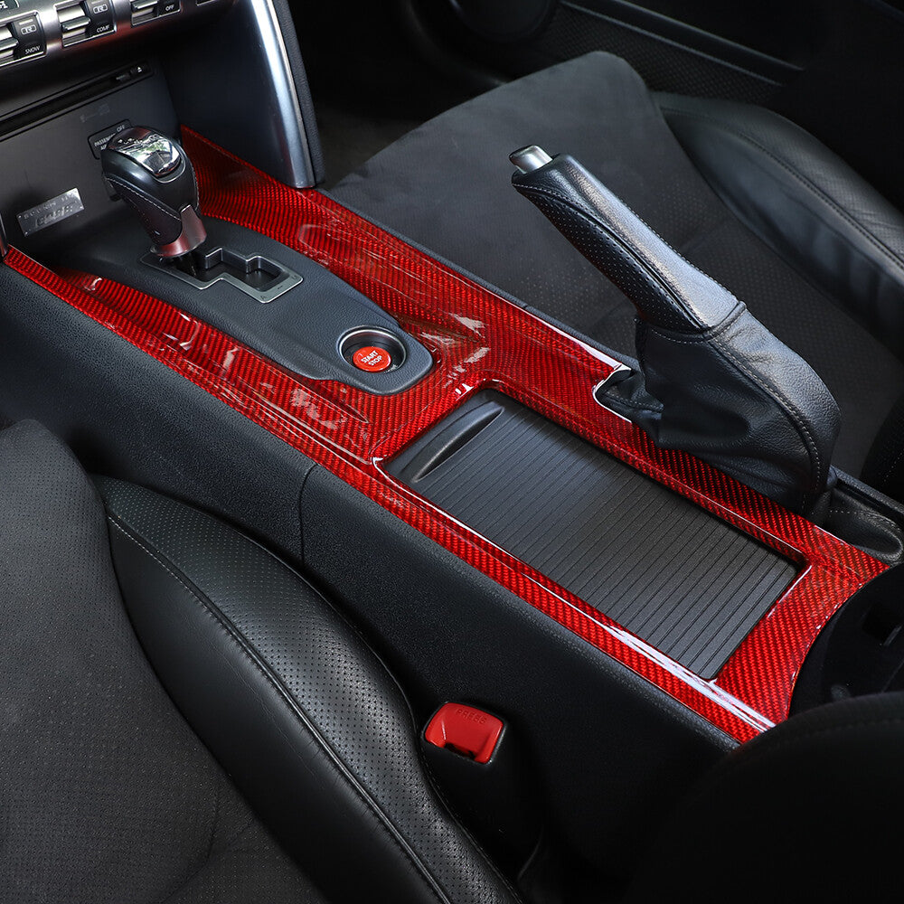 Red Gear Shift Panel Cover Sticker Carbon Fiber For Nissan GTR R35 2008-2016 11