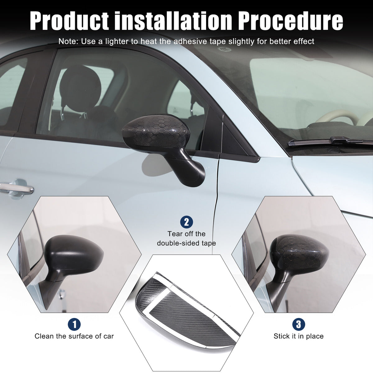 Honeycomb Carbon Fiber Exterior Side Mirror Trim For Fiat 500 Abarth 595 2010+ 5