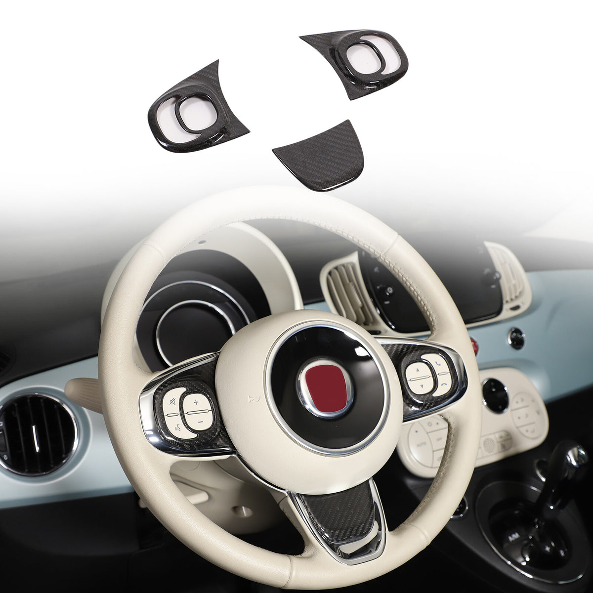 Real Carbon Fiber Steering Wheel Button Trim For Fiat 500 Abarth 595 695 2021-23 10