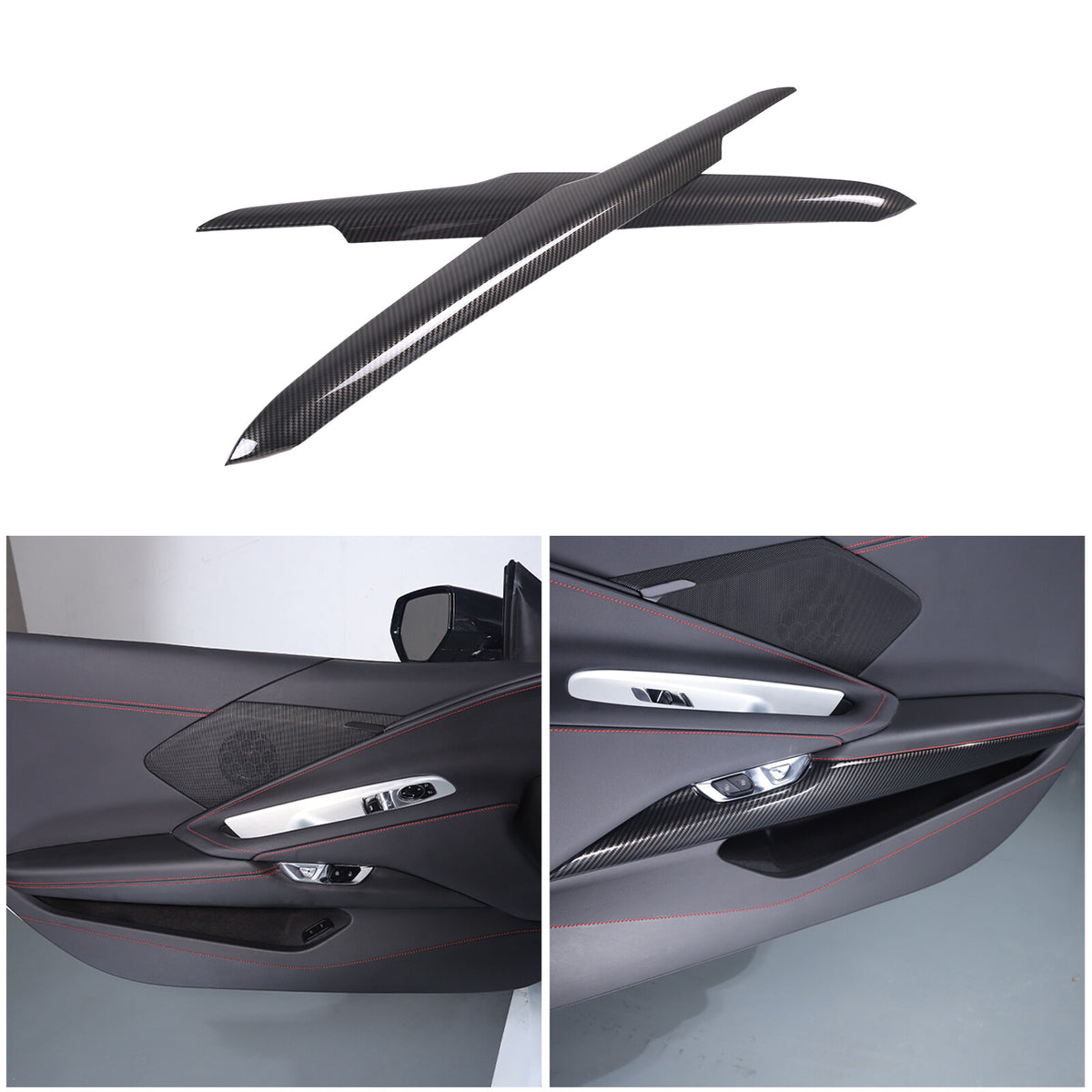 ABS Carbon Fiber Interior Anti-Kick Door Panel Cover Trim Kit For Corvette C8 16