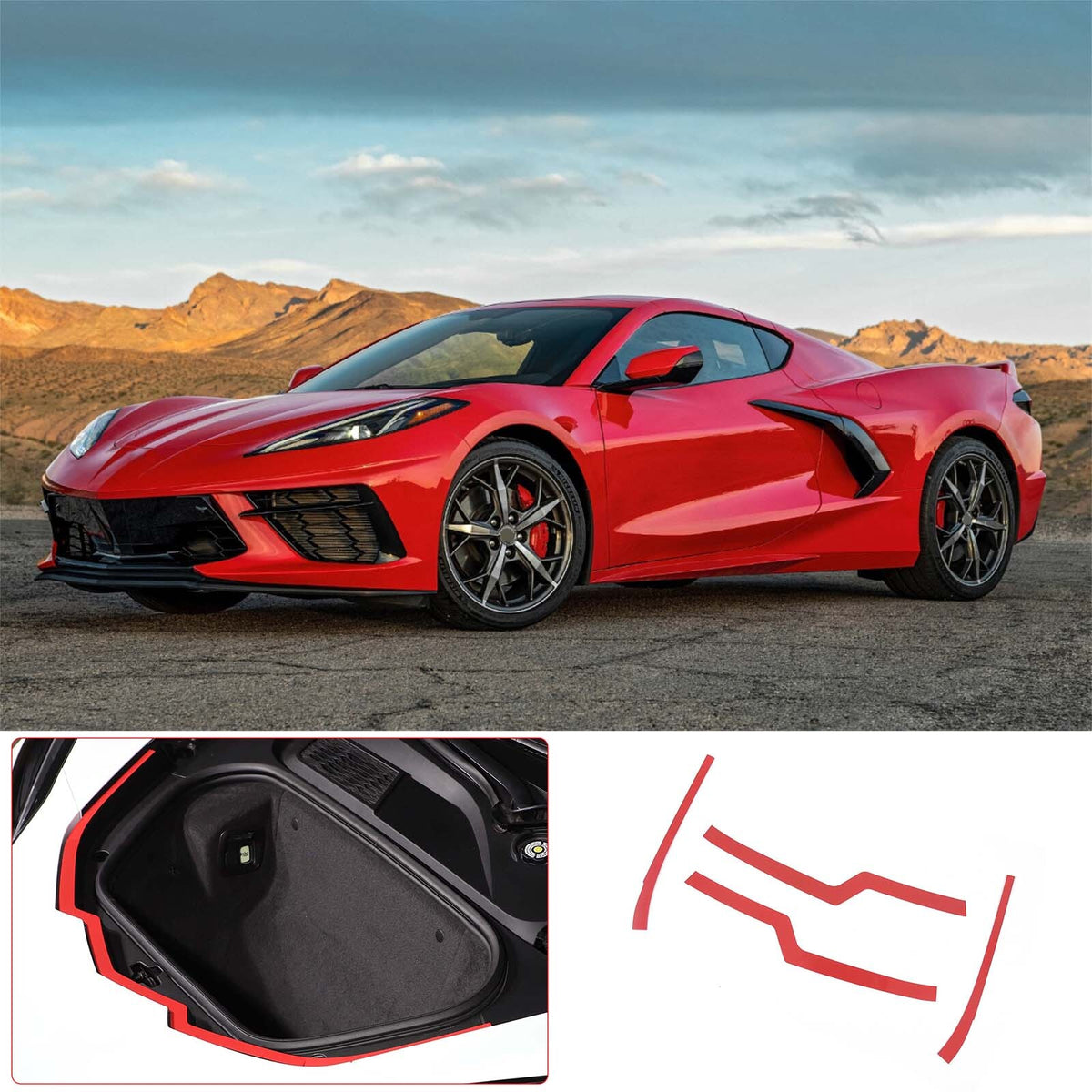 Red Front Trunk Bezel Gloss Stainless Plate Fit For Corvette C8 2020-2026 3