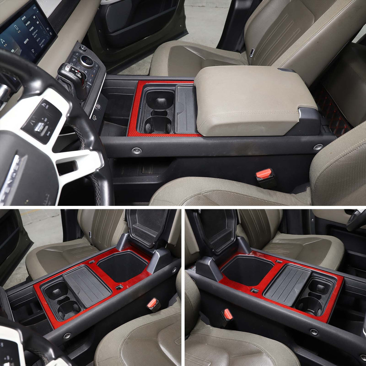 Real Carbon Fiber Console Water Cup Panel Trim For LR Defender L663 110 2020-23 19
