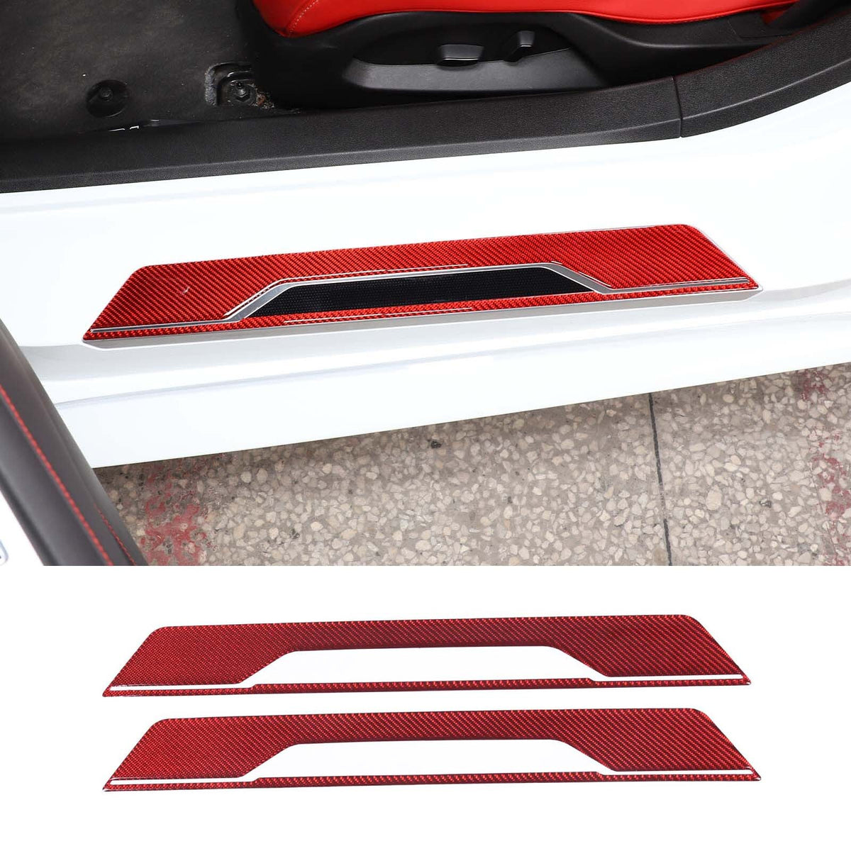 Red Soft Carbon Fiber Interior Decor Trim Kit Cover Set For Corvette C8 20-25 231