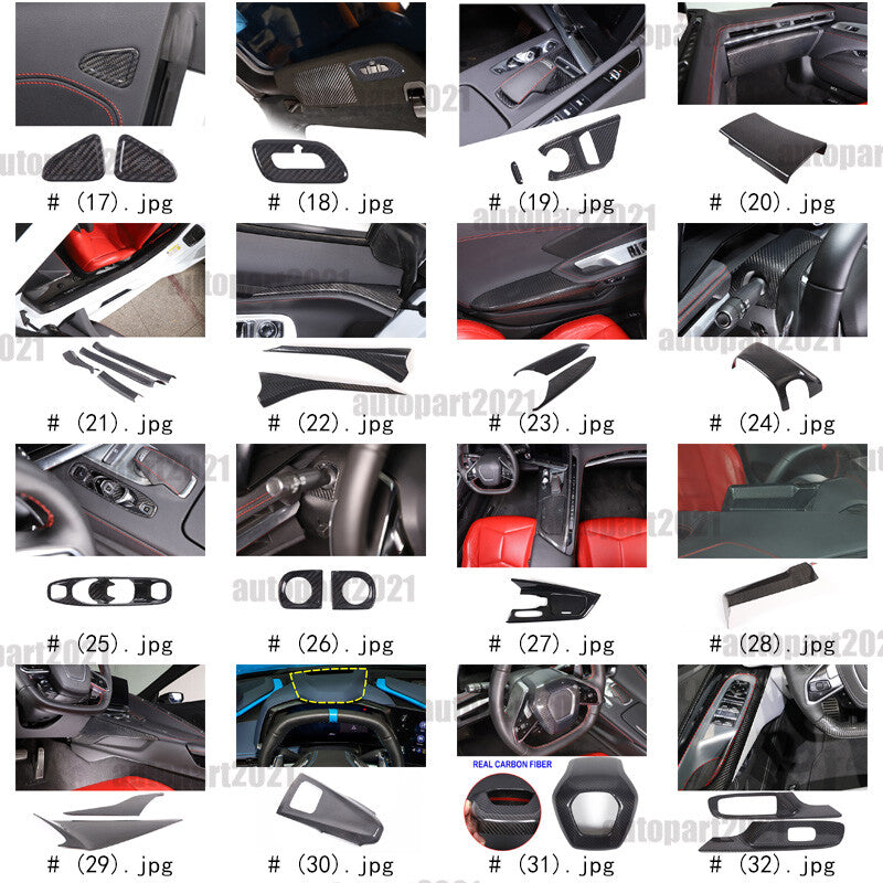 Real Dry Carbon Fiber Full Interior Set Cover Trim Kit For Corvette C8 2020-25 - Styles 61-65 3