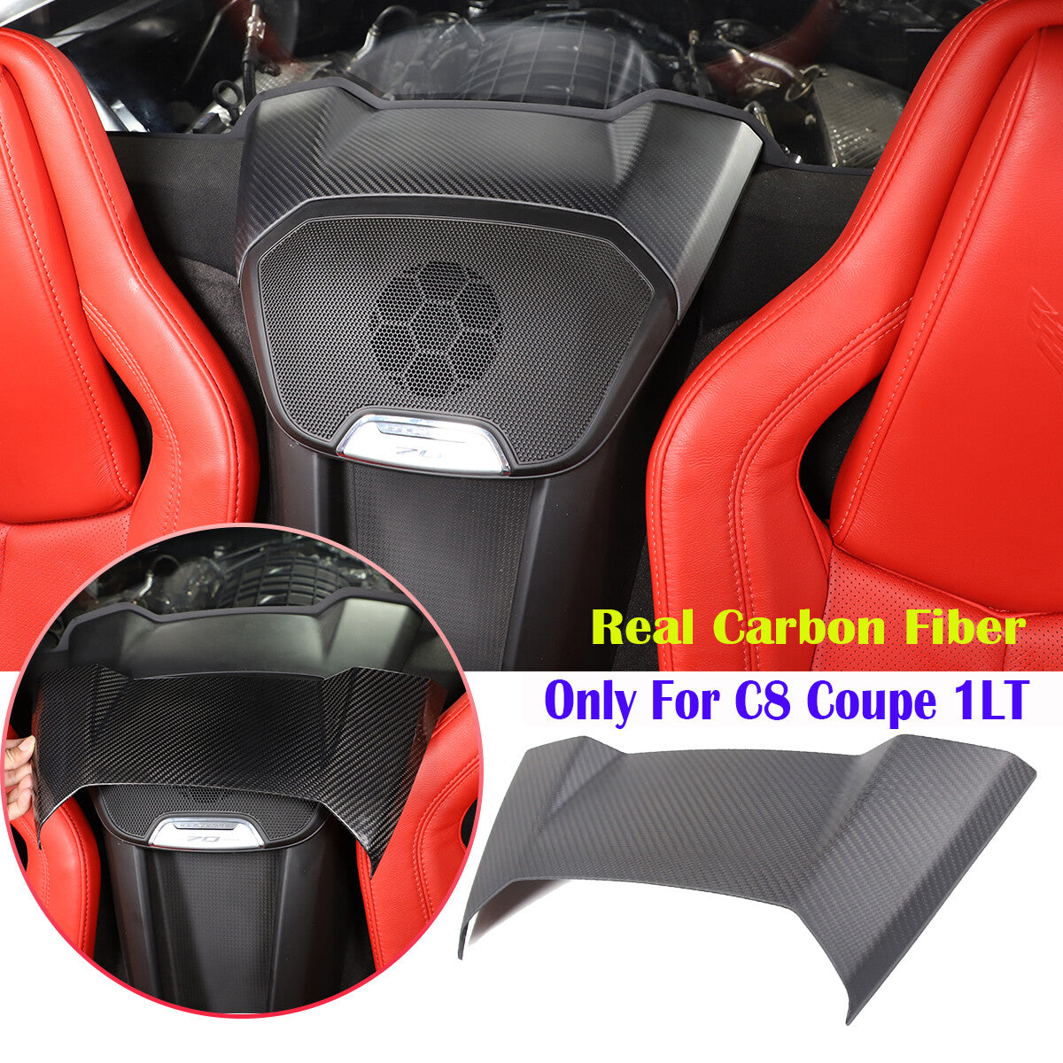 Matte Carbon Fiber Rear Speaker Top Panel Cover For C8 Corvette Coupe 1LT 20-26 1