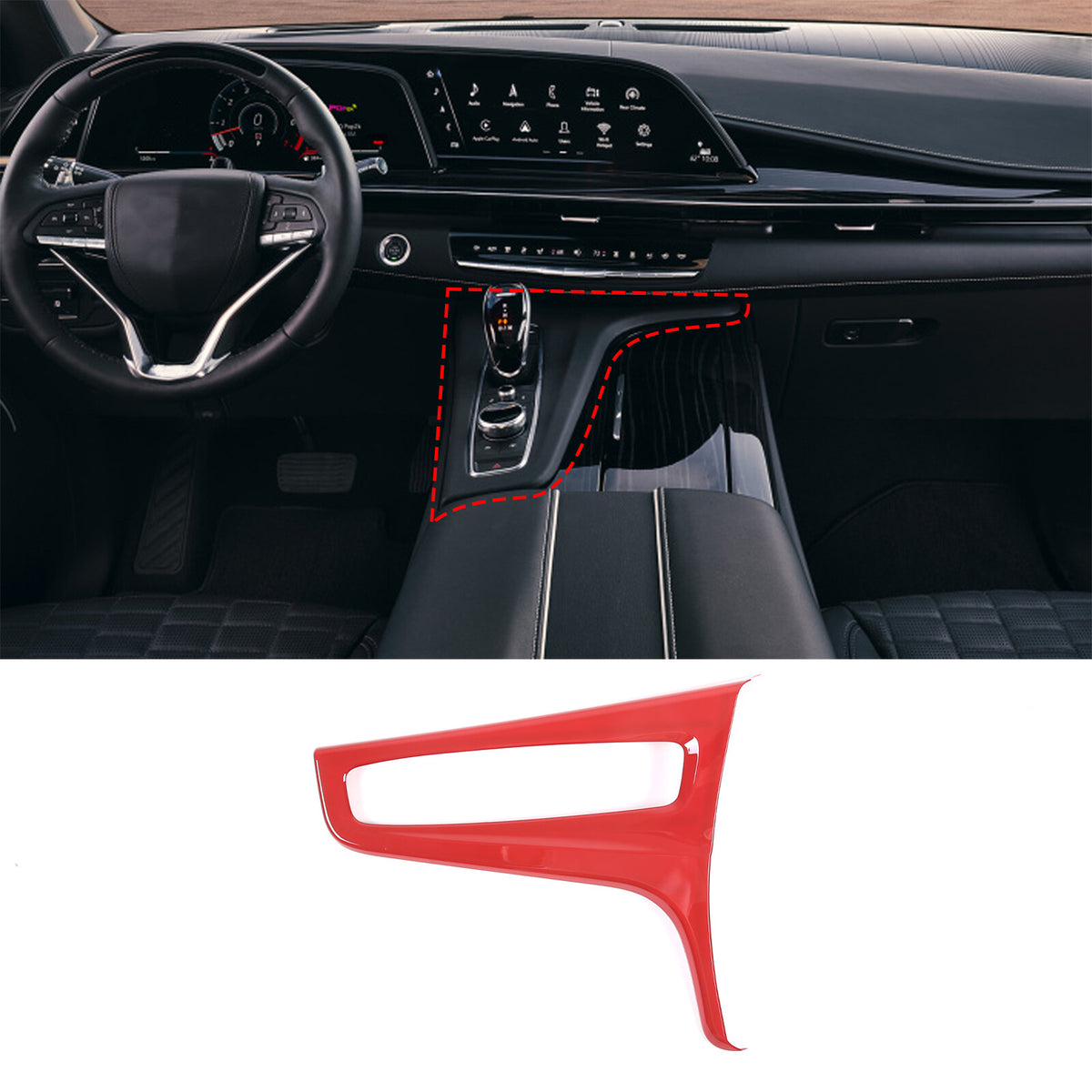 Red ABS Center Control Gear Trim Panel Trim Cover For Cadillac Escalade 21-23 8