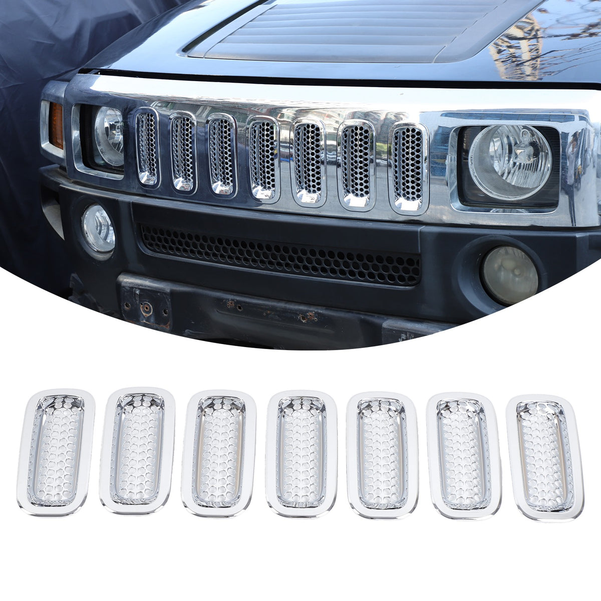 ABS Silver Front Grille Insect Screen Cover For Hummer H3 2005-2009 3
