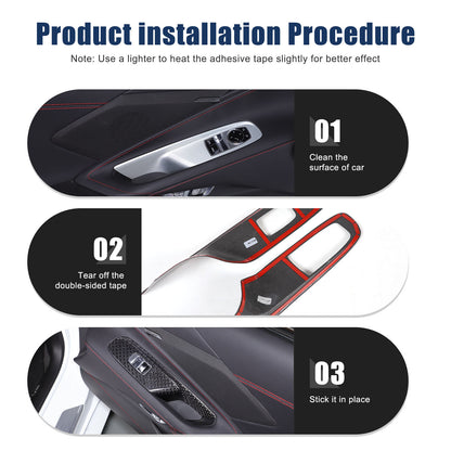 Real Carbon Fiber Window Lift Button Frame Trim For Corvette C8 Coup 2020-2026 10
