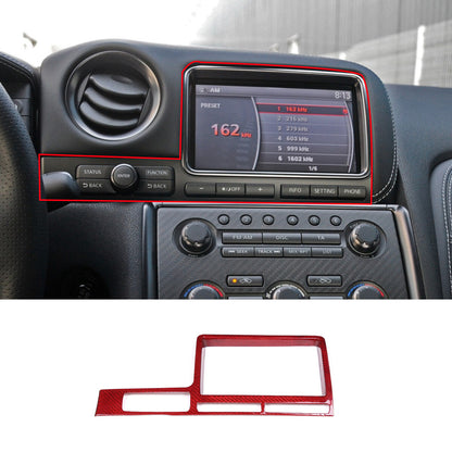 Red Carbon fiber Central Navigation Panel Cover trim For Nissan GTR R35 08-16 3