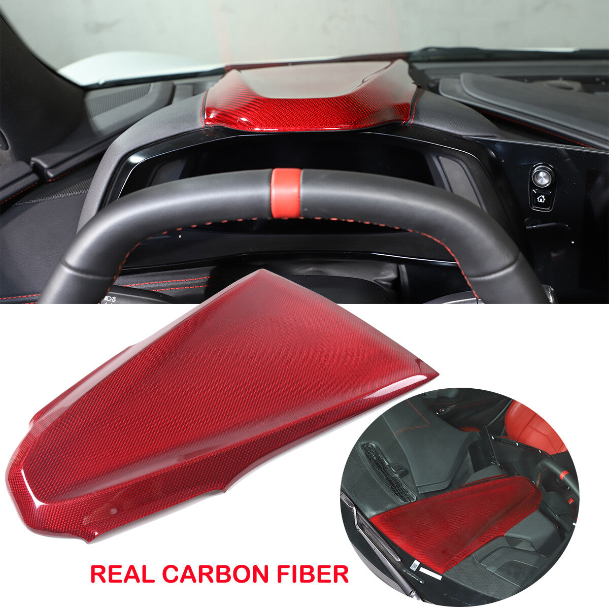 Red Real Carbon Fiber Full Interior Set Decor Trim Kit for Corvette C8 20-25 - Styles 1-5 7