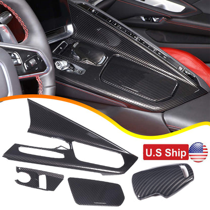4PCS ABS Carbon Fiber Center Console Panel Trim Cover Set For CORVETTE C8 20-25 1
