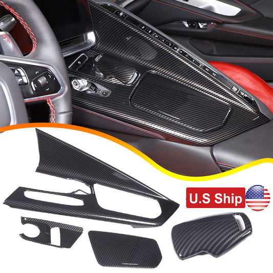 4PCS ABS Carbon Fiber Center Console Panel Trim Cover Set For CORVETTE C8 20-25 1