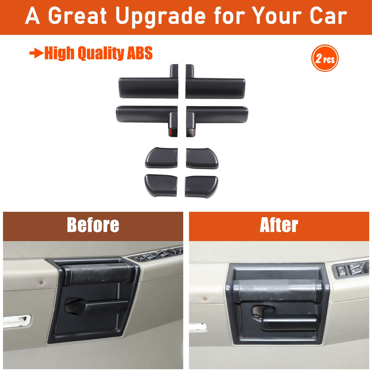 Matte Black ABS Interior Door Handle Cover Trim For Hummer H2 2003-2007 20