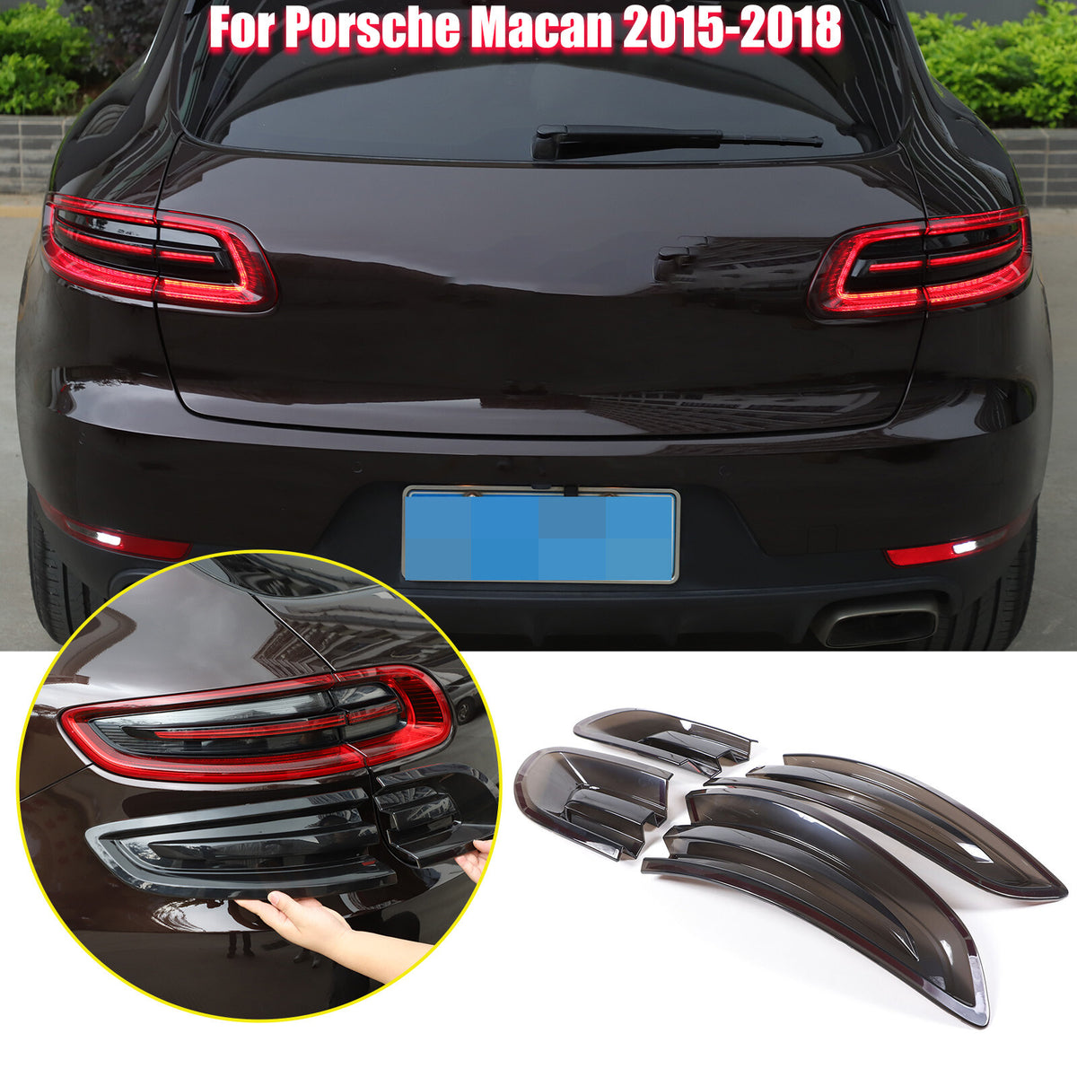 Smoked Blackout Rear Tail light Overlay Lens Cover For Porsche Macan 95B 15-18 2