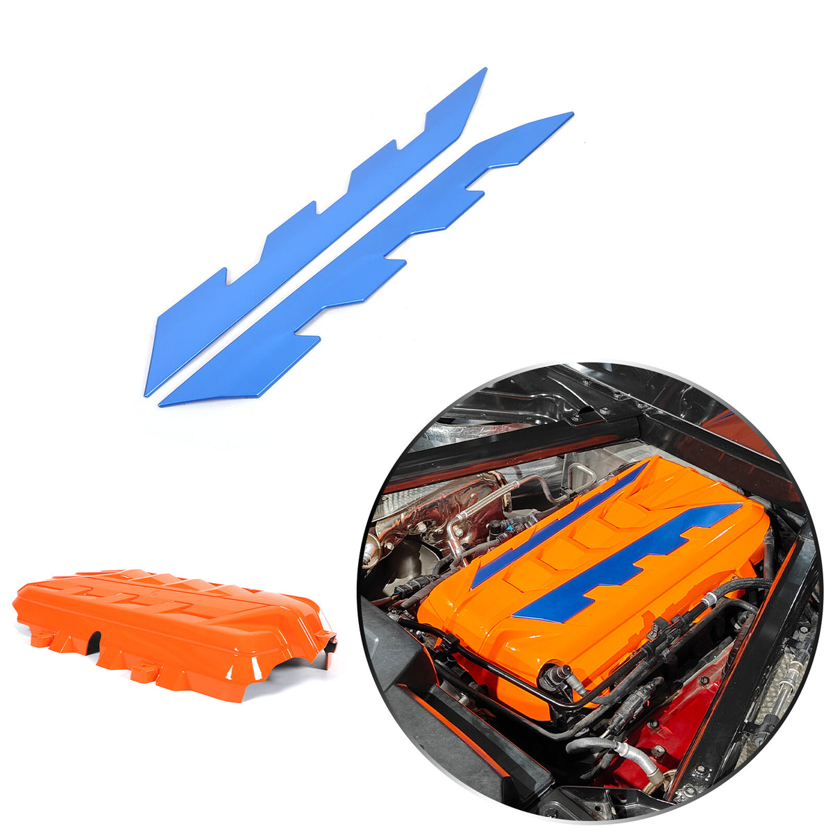 Orange Engine Bay Panel Cover Trim in Edge Blue For Corvette Coupe C8 2020-2026 8