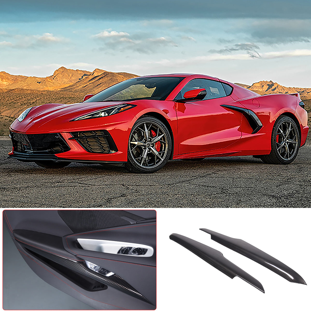 Carbon Fiber ABS Interior Door Panel Cover Trim Frame for Corvette C8 20-26 12