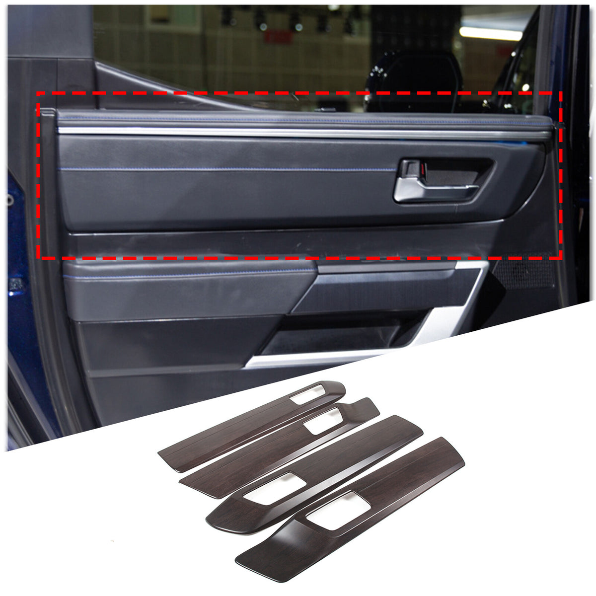 Oak Grain Inner Door Handle Panel Frame Trim For Toyota Tundra 2022-23 US 4