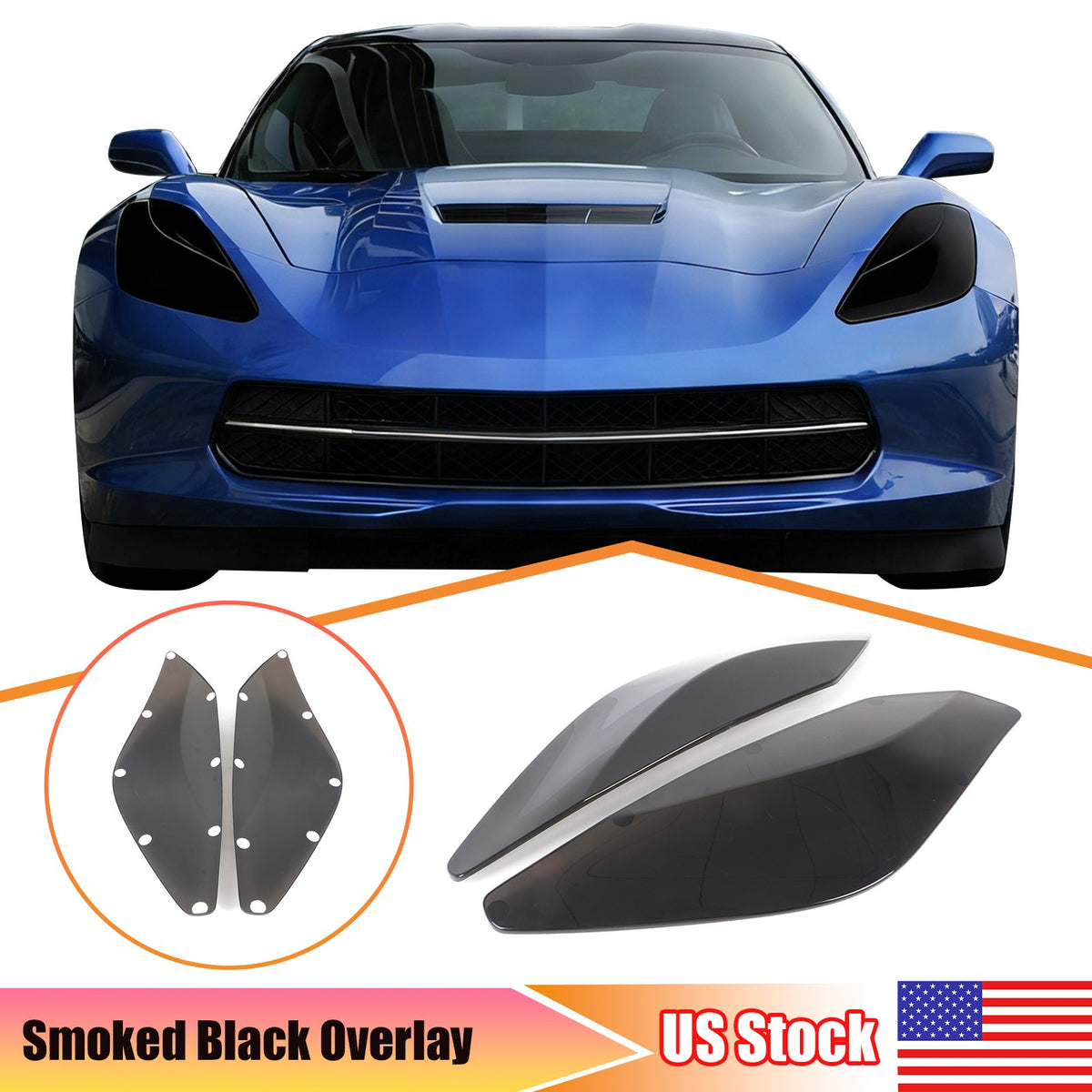 Gray Smoked Black Front Headlight Cover Trim For Corvette C7 14-19 US 1