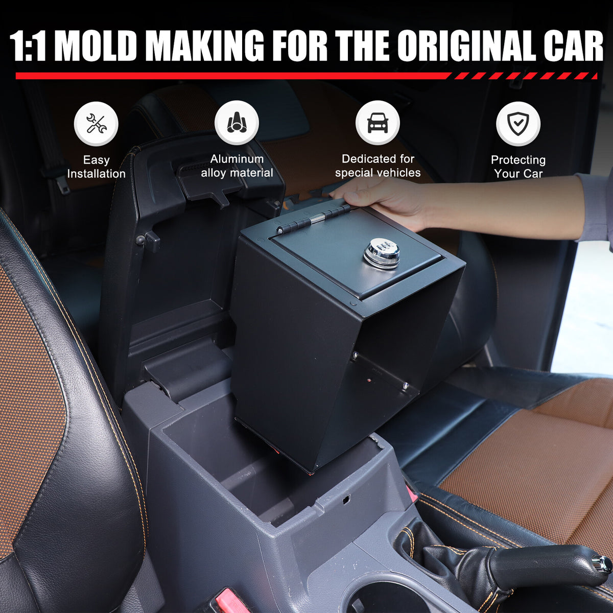 Center Console Safe Gun Storage Lock Box W/ TRAY For Ford Ranger T7 T8 2015-2022 2