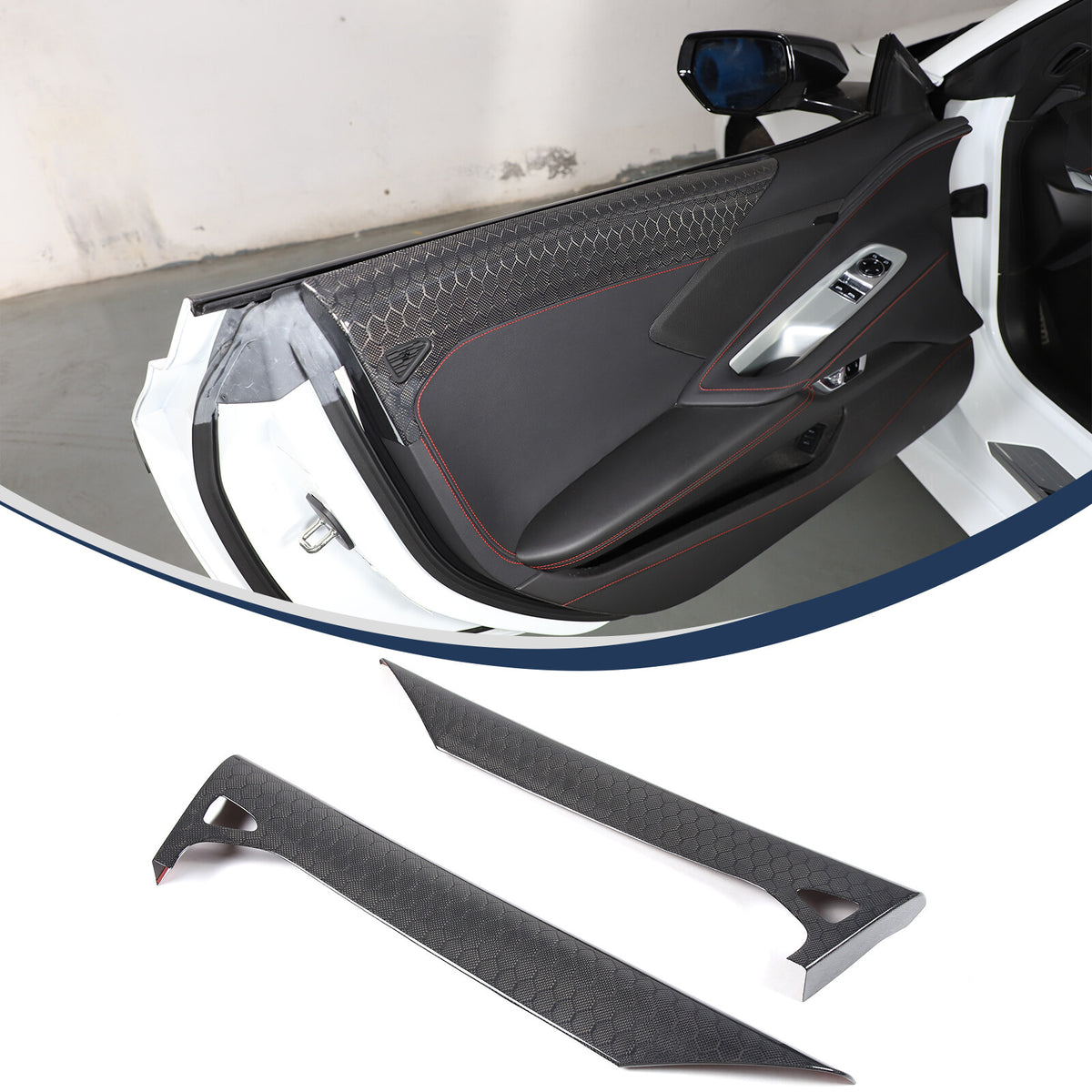 Real Honeycomb Carbon Fiber Interior Door Upper Panel trim Cover For Corvette C8 5