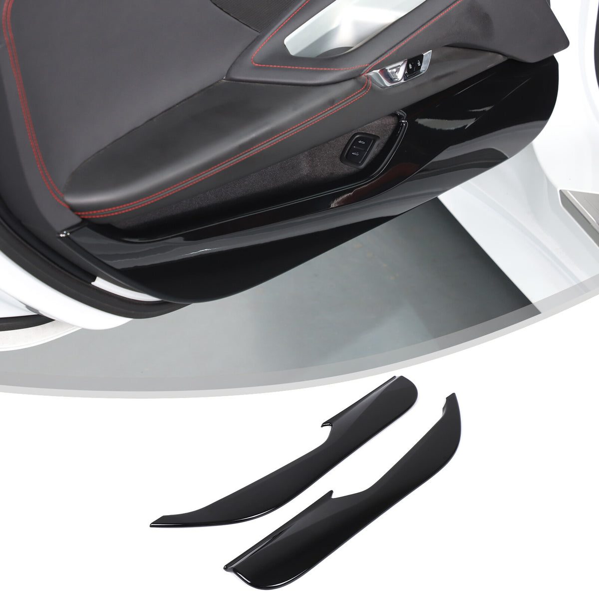 Glossy Piano Black ABS Interior Door Anti-Kick Panel Trim For Corvette C8 20+ US 21