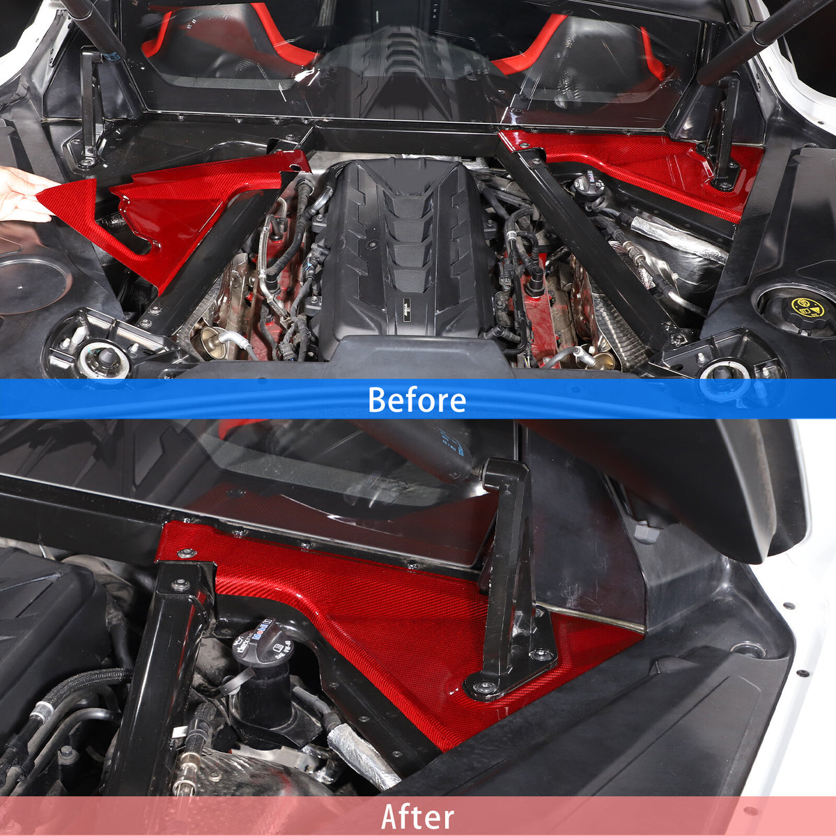 Red Real Carbon fiber Front Hood Lift Support Corner Cover For Corvette C8 20-26 15