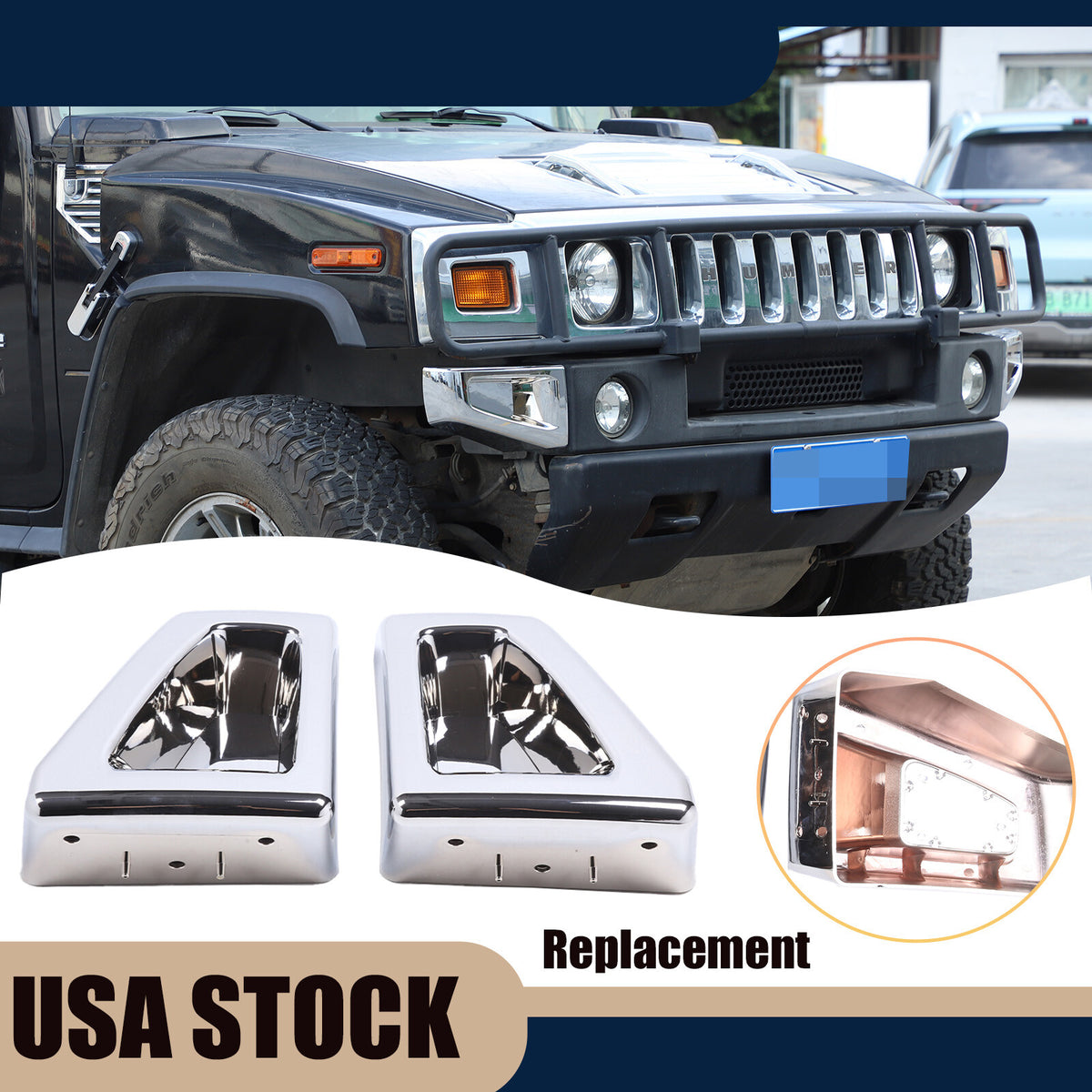 FRONT BUMPER CORNER COVERS TRIM GUARD ABS CHROME For HUMMER H2 SUV SUT 03-09 US 1