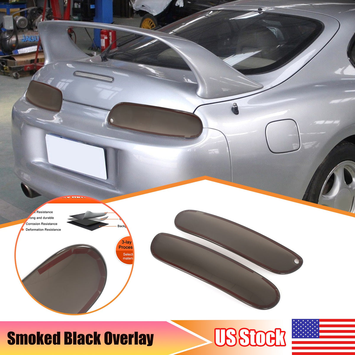 Smoked ABS Tail Light Smoke Housing Cover Trim for Toyota Supra 1993-2002 US 1