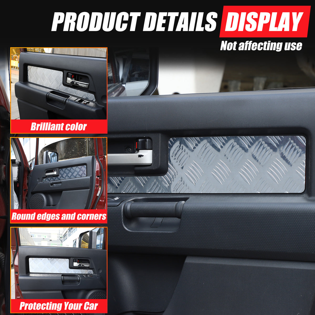 Silver Alloy Interior Car Door Panel Cover Trim For 2007-22 Toyota FJ Cruiser 23