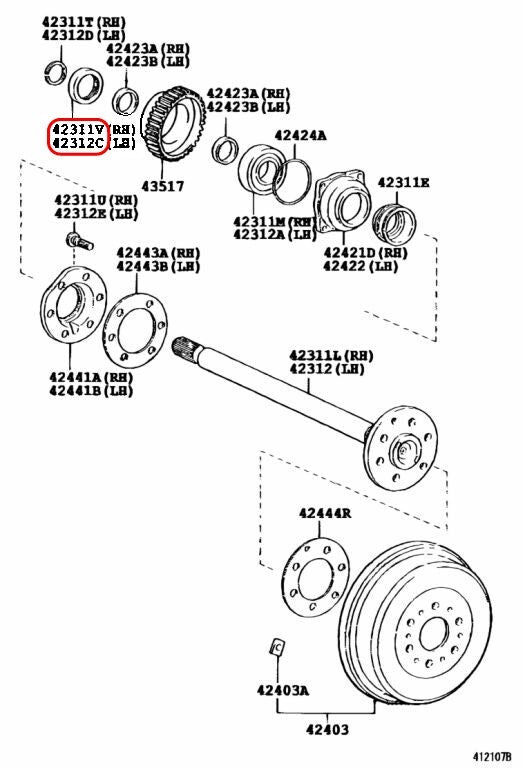 Toyota OEM Rear Axle Bearing & Seal Kit with ABS SET for T100 Tacoma 4Runner 3