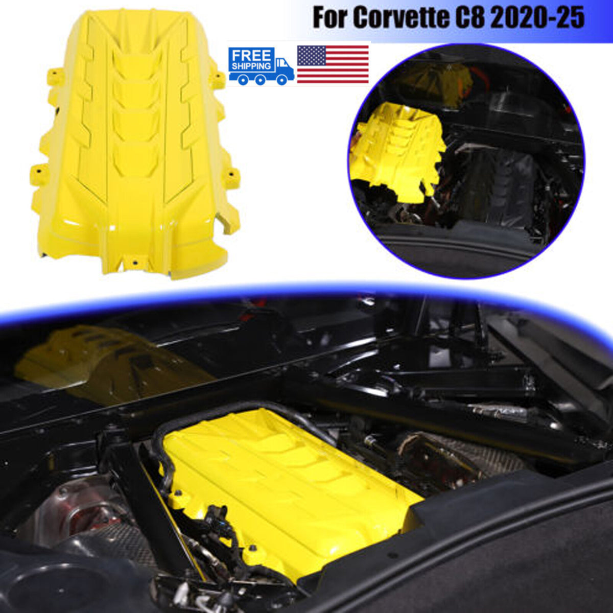 Yellow Replacement Engine hood panel Trim Cover For Corvette C8 2020-26 US 1