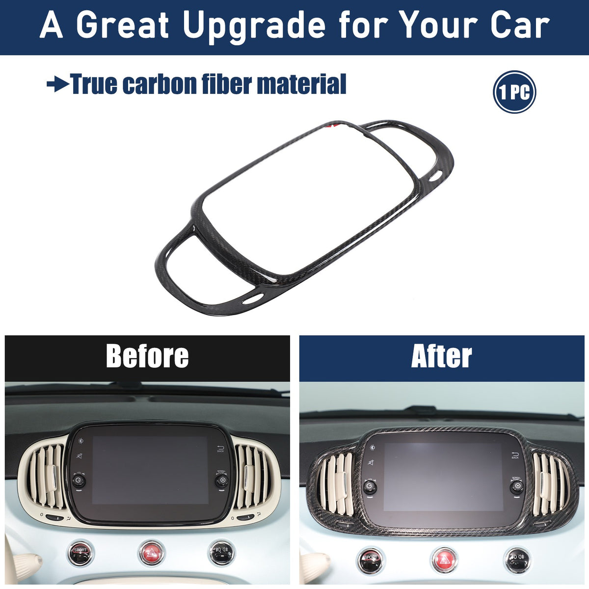 Real Carbon Fiber Center Console Air Vent Trim For Fiat 500/Abarth 595 695 21-23 22